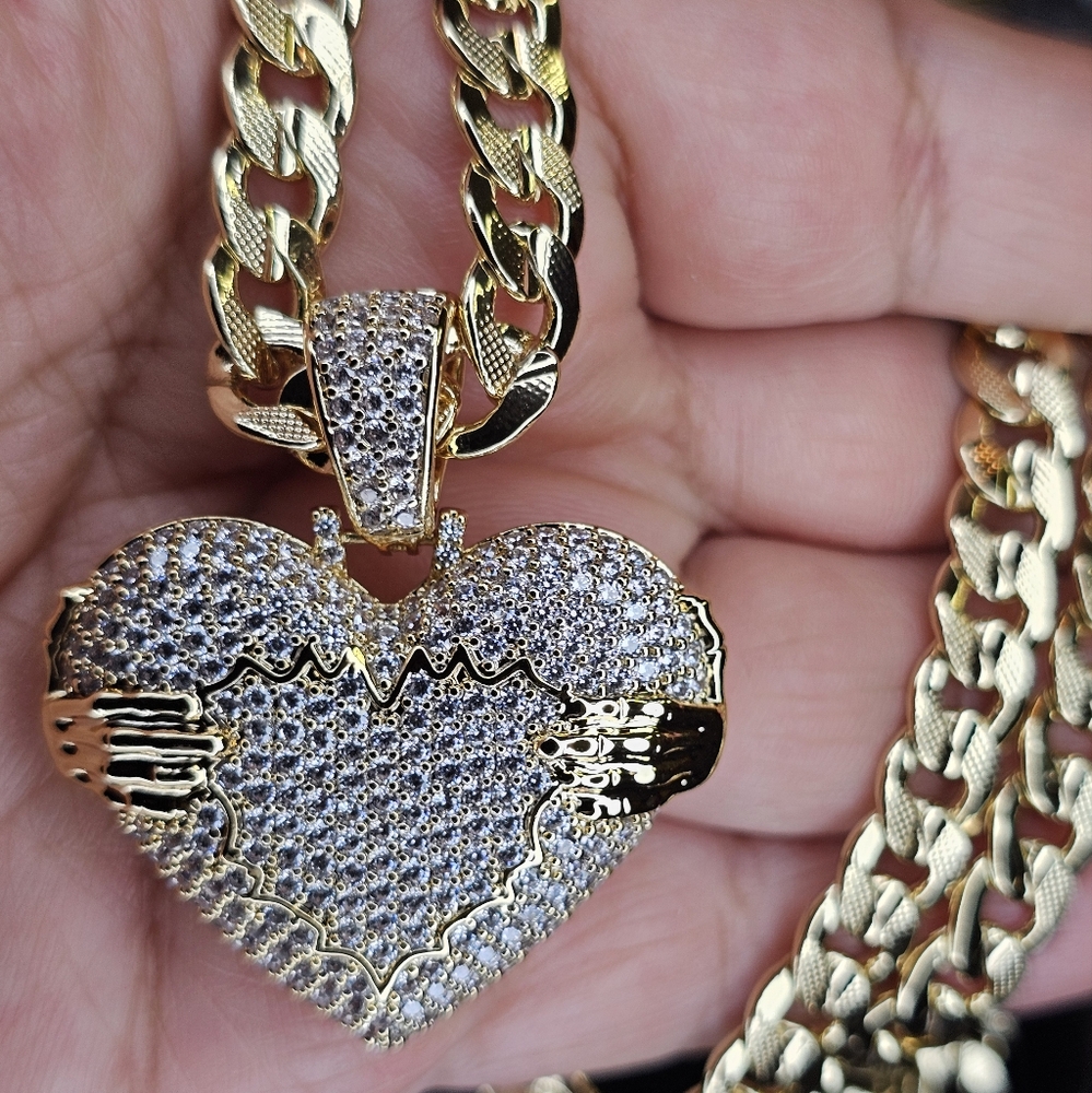 Gold and Silver Heart Pendant Necklace